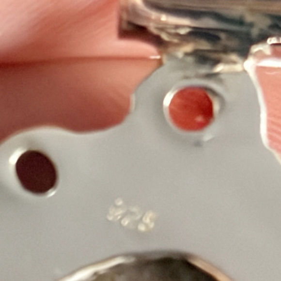 Solid Sterling Silver 925 Red Garnet Turquoise Pendant Southwest Vintage Style - Picture 6 of 6